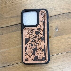 Floral Leather Phone Case - Black and Brown